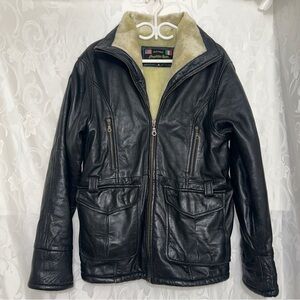 MODA ITALIANA Black Sherpa Lined Genuine Pebbled Leather Jacket